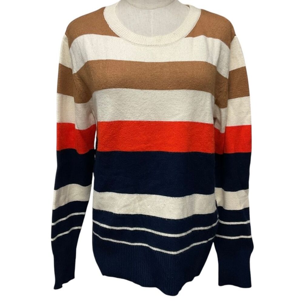 Sophie Rue Striped Crewneck Sweater Size L Long Sleeve‎ Nautical Knit Cozy
